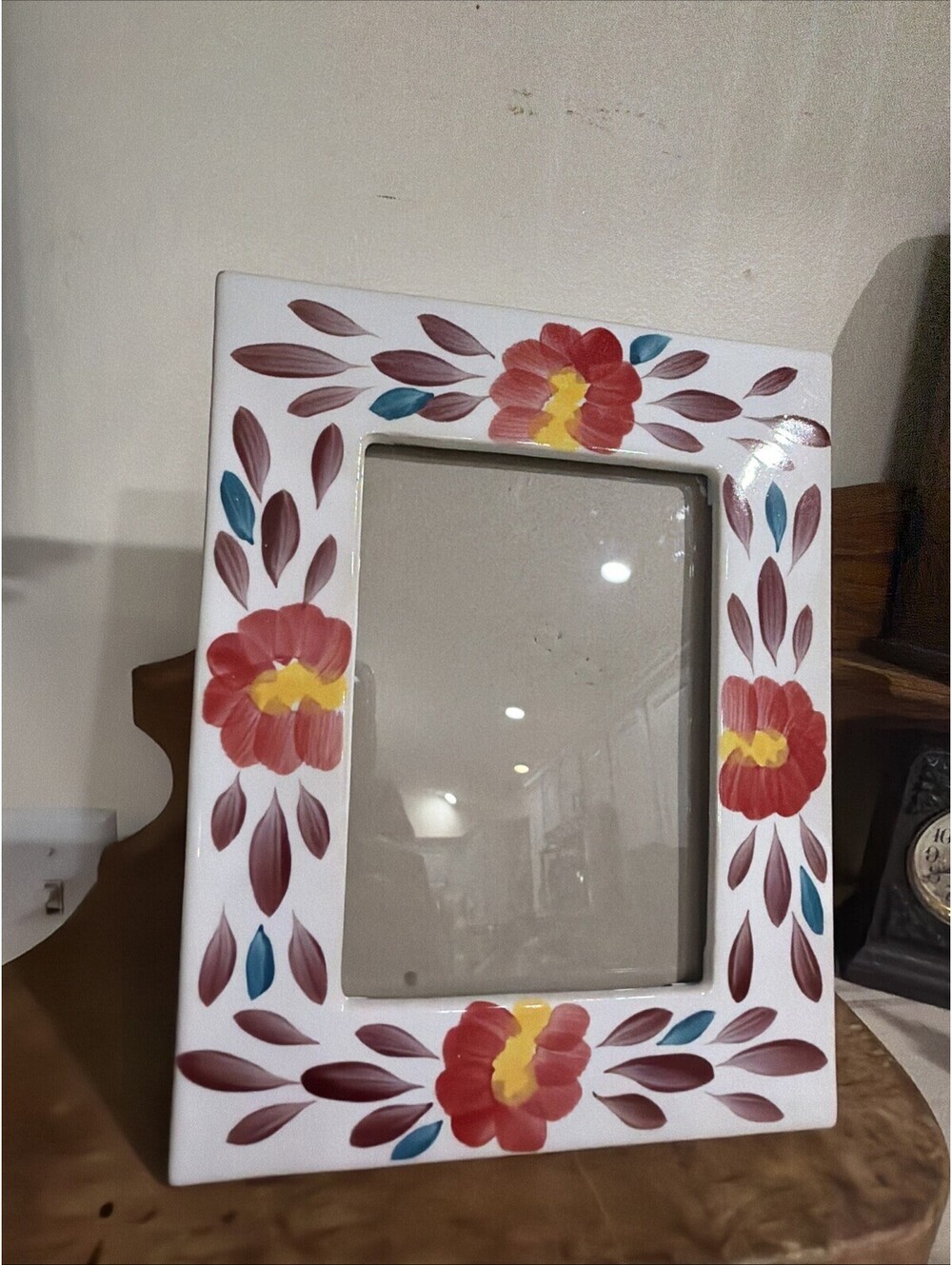 Floral Ceramic Photo Frame Hand Painted Fits 5x7” Cottagecore Chic Folk Art - Picture 2 of 9